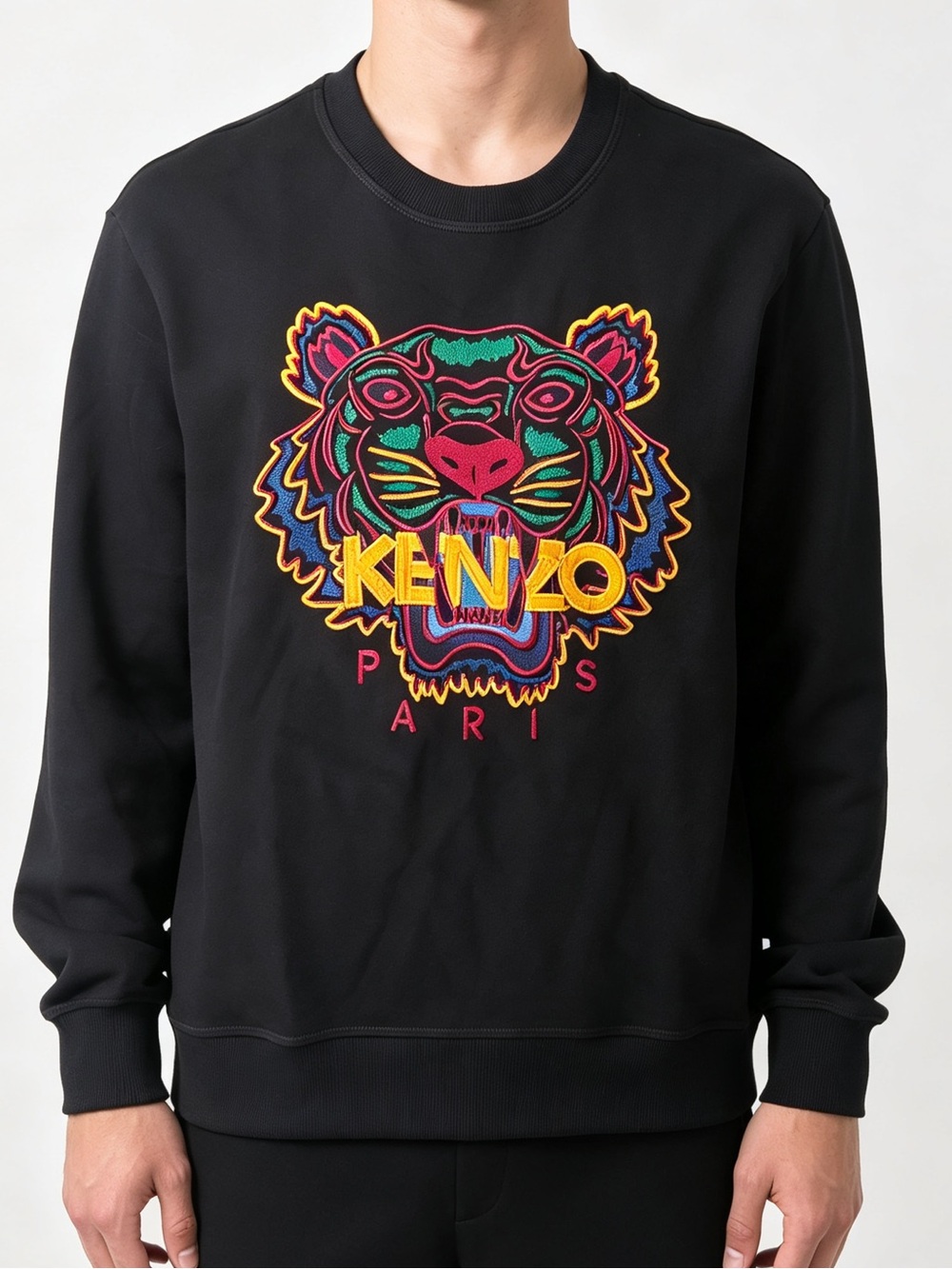 KENZO Men's Black Embroidered Tiger Crewneck Sweater